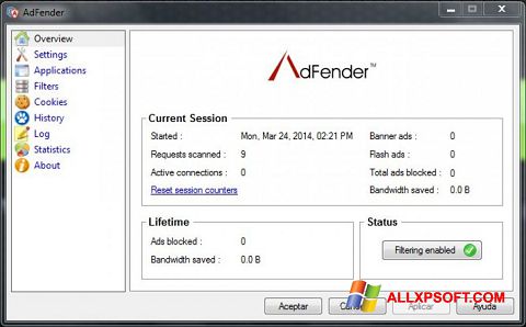 Képernyőkép AdFender Windows XP
