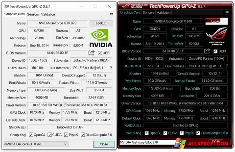 Képernyőkép GPU-Z Windows XP