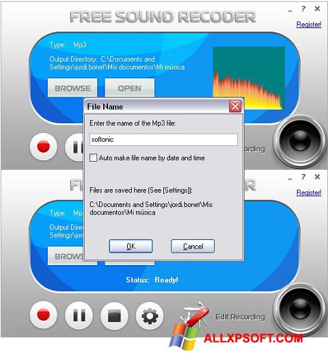Képernyőkép Free Sound Recorder Windows XP