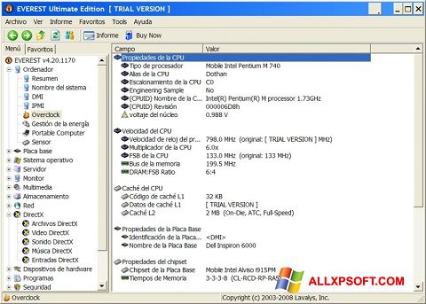 Képernyőkép EVEREST Ultimate Edition Windows XP