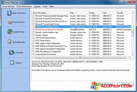 Képernyőkép Driver Magician Windows XP