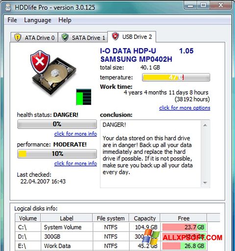 Képernyőkép HDDlife Windows XP