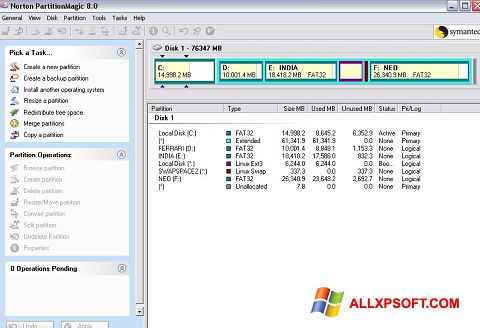 Képernyőkép Norton Partition Magic Windows XP