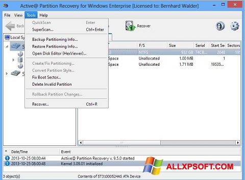 Képernyőkép Active Partition Recovery Windows XP