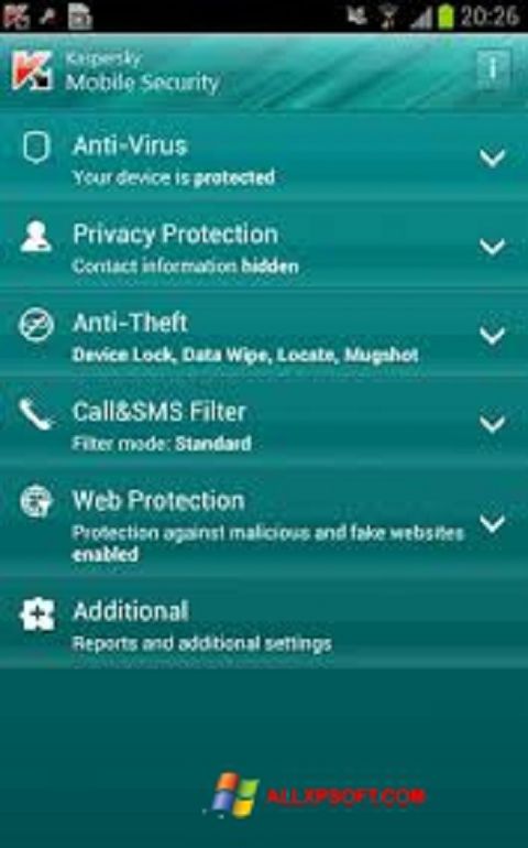 Képernyőkép Kaspersky Mobile Security Windows XP