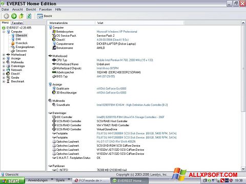 Képernyőkép EVEREST Home Edition Windows XP