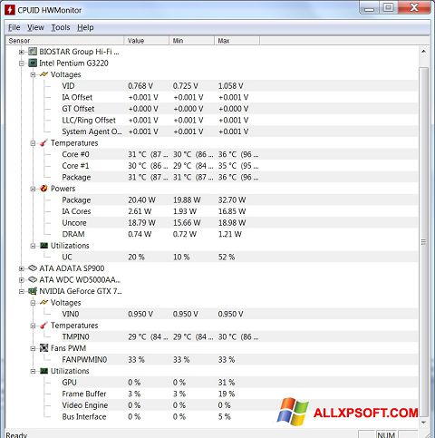 Képernyőkép HWMonitor Windows XP