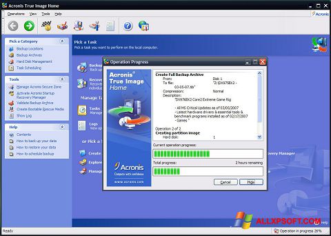 Képernyőkép Acronis True Image Windows XP