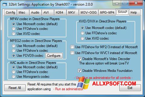 Képernyőkép ADVANCED Codecs Windows XP