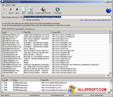 Képernyőkép eMail Extractor Windows XP