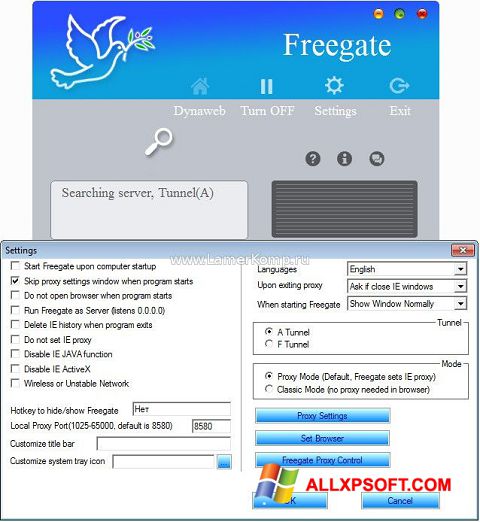 Képernyőkép Freegate Windows XP