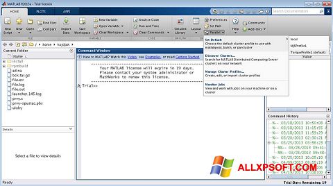 Képernyőkép MATLAB Windows XP