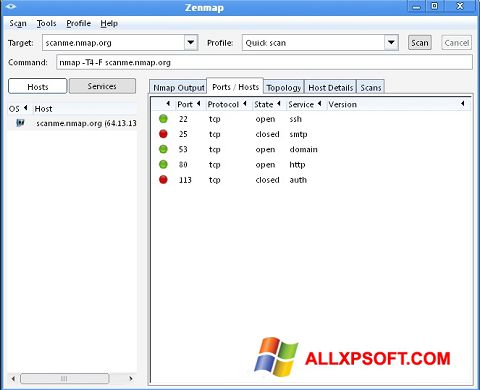 Képernyőkép Nmap Windows XP
