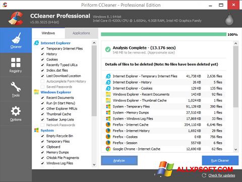 Képernyőkép CCleaner Windows XP
