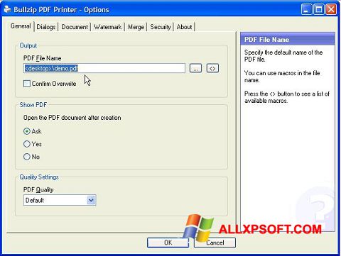 Képernyőkép BullZip PDF Printer Windows XP