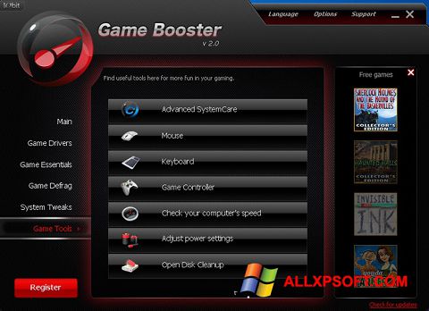 Képernyőkép Game Booster Windows XP