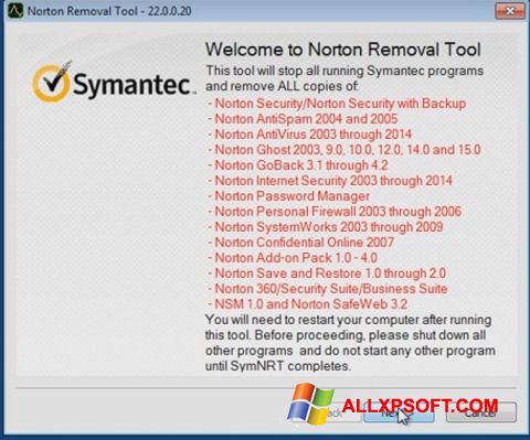 Képernyőkép Norton Removal Tool Windows XP