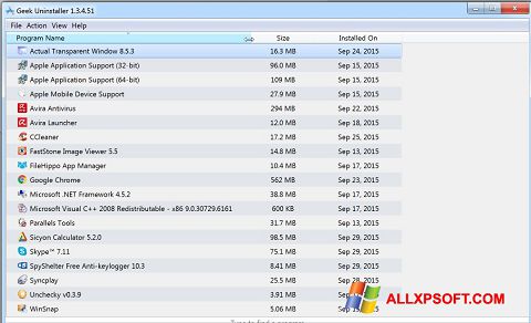 Képernyőkép Geek Uninstaller Windows XP