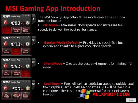 Képernyőkép MSI Gaming App Windows XP