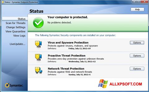 Képernyőkép Symantec Endpoint Protection Windows XP