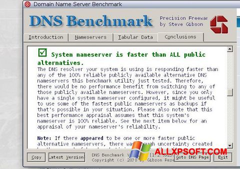 Képernyőkép DNS Benchmark Windows XP