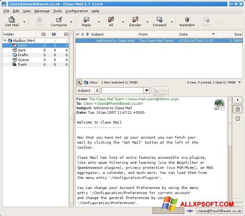 Képernyőkép Claws Mail Windows XP