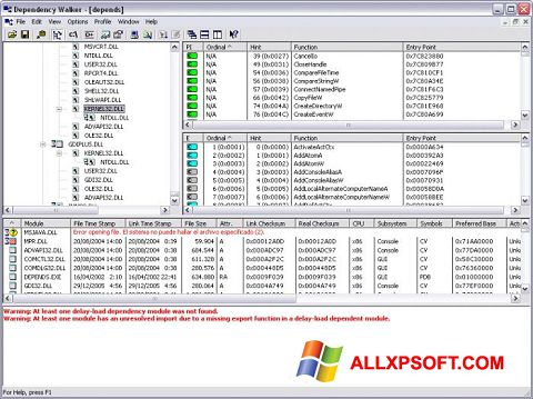 Képernyőkép Dependency Walker Windows XP