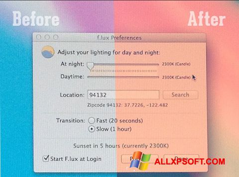 Képernyőkép F.lux Windows XP