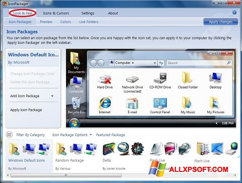 Képernyőkép IconPackager Windows XP