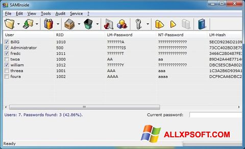 Képernyőkép SAMInside Windows XP
