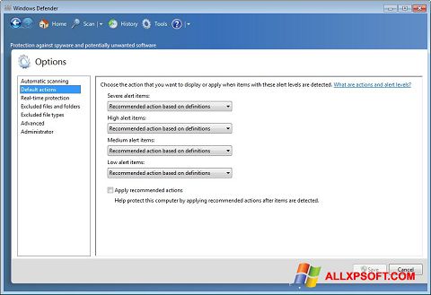 Képernyőkép Windows Defender Windows XP