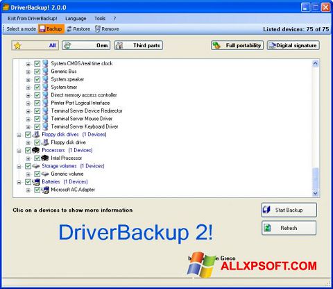 Képernyőkép Driver Backup Windows XP