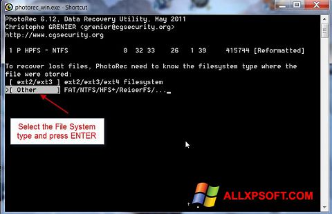 Képernyőkép PhotoRec Windows XP