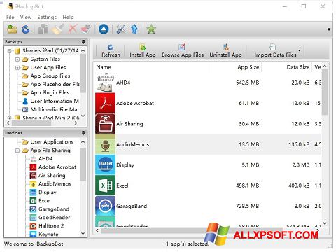 Képernyőkép iBackupBot Windows XP