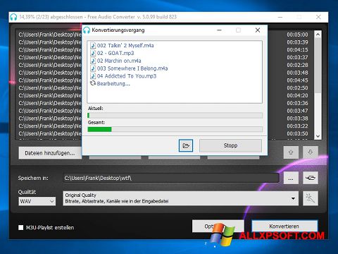 Képernyőkép Free Audio Converter Windows XP