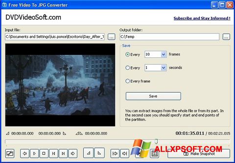 Képernyőkép Free Video to JPG Converter Windows XP