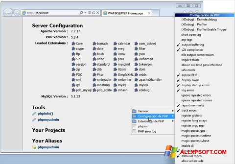 Képernyőkép WampServer Windows XP
