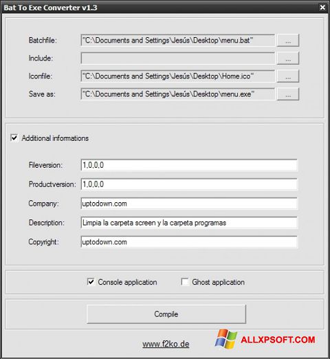 Képernyőkép Bat To Exe Converter Windows XP