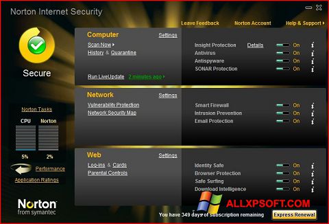 Képernyőkép Norton Internet Security Windows XP