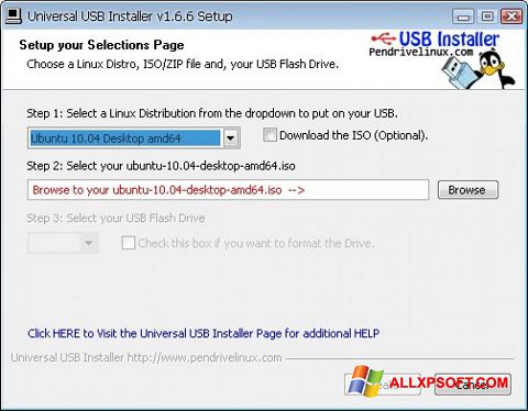 Képernyőkép Universal USB Installer Windows XP