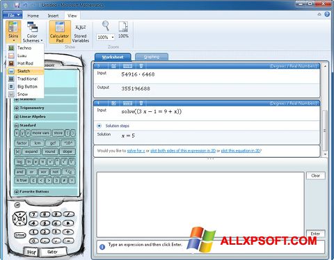 Képernyőkép Microsoft Mathematics Windows XP