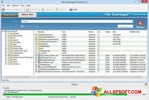 Képernyőkép File Scavenger Windows XP